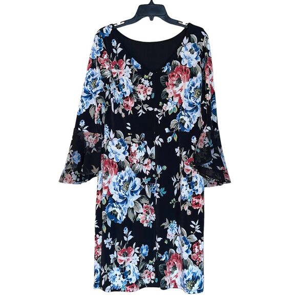 White House Black Market Dress Floral Bell Sleeve Sheath - Picture 5 of 12